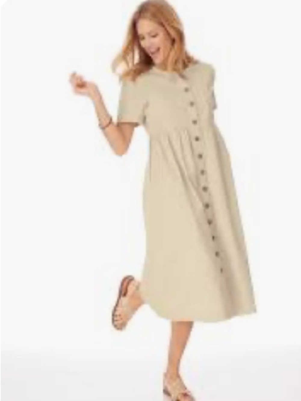 Blair Beige Button-Front Midi Dress